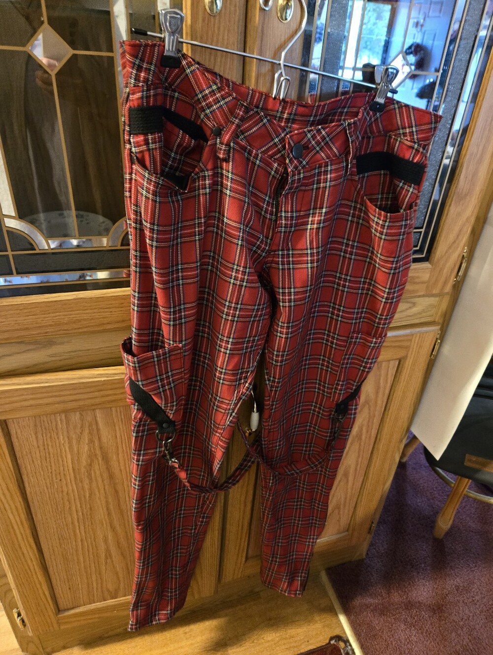 Red Plaid Wo Men’s Pants - Classic Tartan Stylew/ Chains